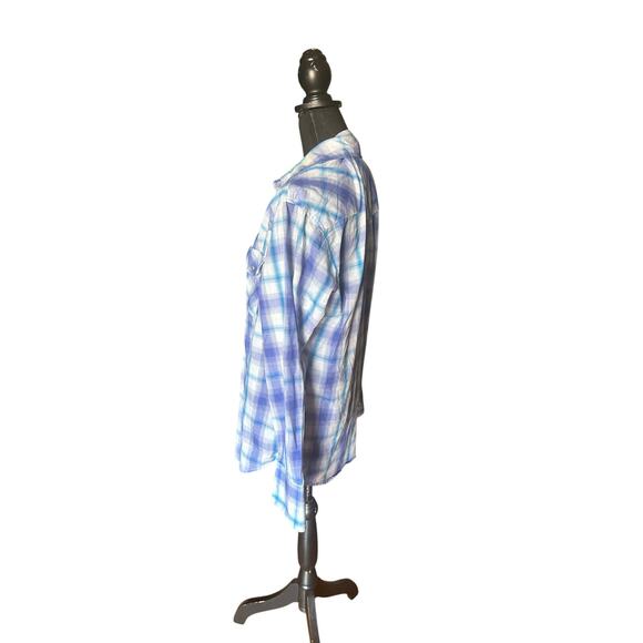Wrangler Long Sleeve Pearl Snap Western Shirt – Purple/Blue Plaid - Picture 6 of 8